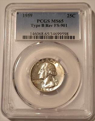 1959 Washington Quarter Type B Reverse FS-901 MS65 PCGS Toning