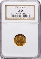 1911-D $2.5 Indian MS64 NGC Strong
