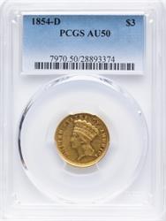 1854-D $3 Princess AU50 PCGS