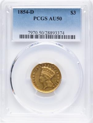 1854-D $3 Princess AU50 PCGS