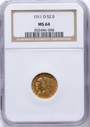 1911-D $2.5 Indian MS64 NGC Strong
