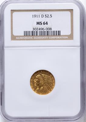1911-D $2.5 Indian MS64 NGC Strong