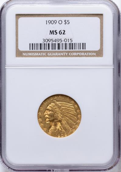 1909-O $5 Indian MS62 NGC