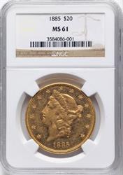 1885 $20 Liberty MS61 NGC