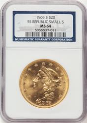 1865-S $20 Liberty MS64 NGC