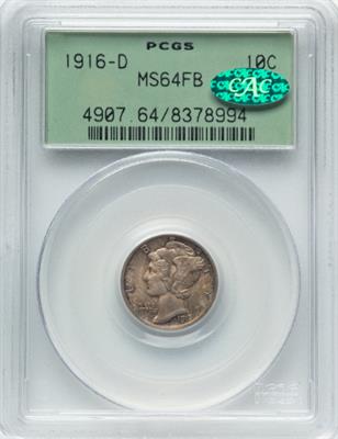 1916-D Mercury Dime MS64FB PCGS OGH CAC