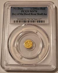 Day of the Dead Rose Skull ND Gold Token Private US Issue 1/200 oz MS70 PCGS