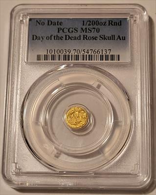Day of the Dead Rose Skull ND Gold Token Private US Issue 1/200 oz MS70 PCGS