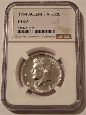 1964 Kennedy Silver Half Dollar Accented Hair Proof PF67 NGC