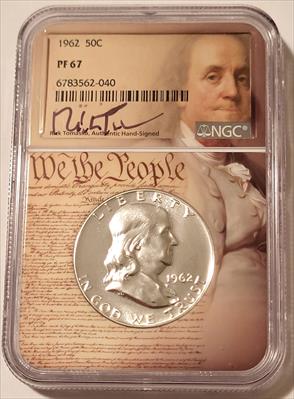 1962 Franklin Half Dollar Proof PF67 NGC Rick Tomaska Signed We the People Frame Holder