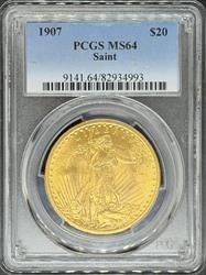1907 $20 St. Gaudens MS64 PCGS