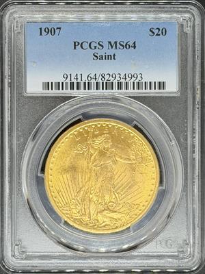 1907 $20 St. Gaudens MS64 PCGS