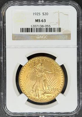 1925 $20 St Gaudens MS63 NGC