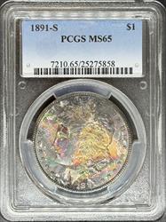 1891-S Morgan Dollar MS65 PCGS CAC Toned