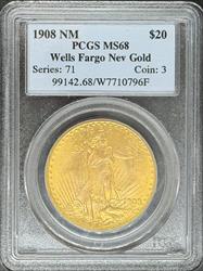 1908 NM $20 St Guadens MS68 PCGS Wells Fargo