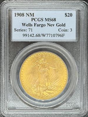 1908 NM $20 St Guadens MS68 PCGS Wells Fargo