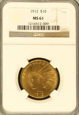 1912 $10 Indian MS61 NGC