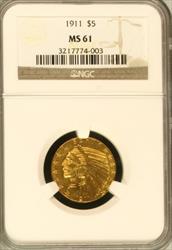 1911 $5 Indian MS61 NGC