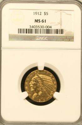 1912 $5 Indian MS61 NGC