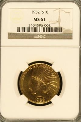 1932 $10 Indian MS61 NGC