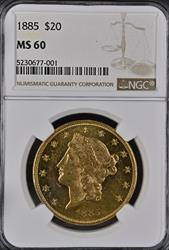 1885 $20 Liberty MS60 NGC