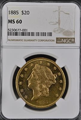 1885 $20 Liberty MS60 NGC