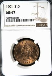 1901 $10 Indian MS67 NGC