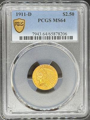1911-D $2.5 Indian MS64 NGC Strong