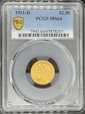 1911-D $2.5 Indian MS64 NGC CAC Strong