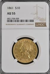 1861 $10 Liberty AU55 NGC