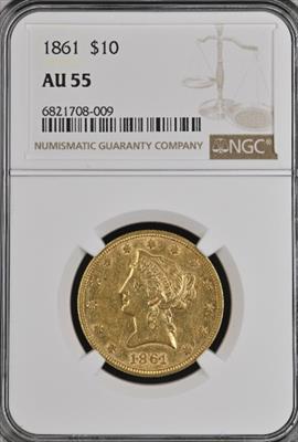 1861 $10 Liberty AU55 NGC
