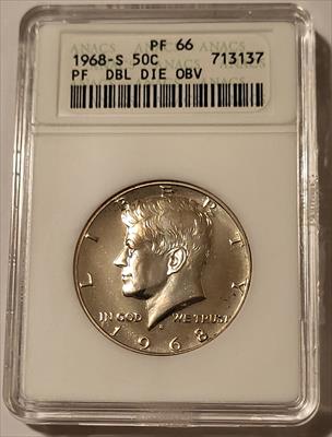 1968 S Kennedy Half Dollar Doubled Die Obverse Proof PF66 ANACS