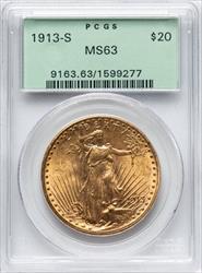 1913-S $20 St Gaudens MS63 PCGS OGH