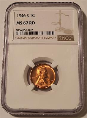 1946 S Lincoln Wheat Cent MS67 RED PCGS