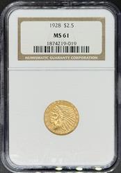 1928 $2.5 Indian MS61 NGC
