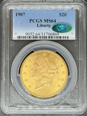 1907 $20 Liberty MS64 PCGS CAC