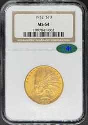 1932 $10 Indian MS64 NGC CAC