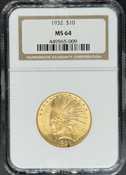 1932 $10 Indian MS64 NGC
