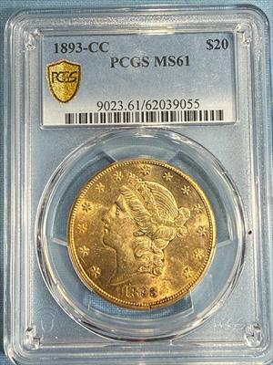 1893-CC $20 Liberty MS61 PCGS