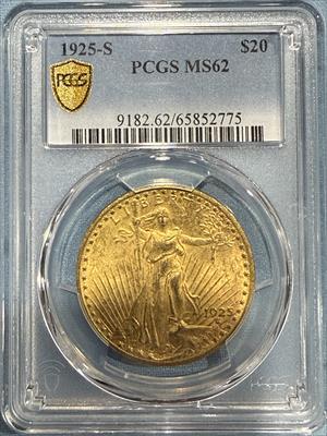 1925-S $20 St Gaudens MS62 PCGS