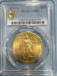 1925-S $20 St Gaudens MS63 PCGS