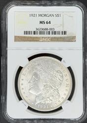 1921 Morgan Dollar MS64 NGC