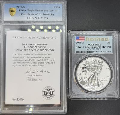 2019-S Enhanced Silver Eagle Reverse PR70 PCGS with COA