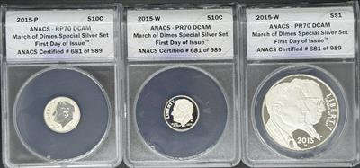 2015-P/W/W 3pc March of Dimes Special Silver Set RevPR70DCAM & PR70DCAM ANACS