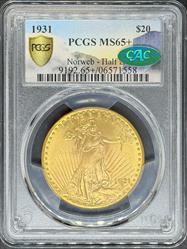 1931 $20 St Gaudens MS65+ PCGS CAC