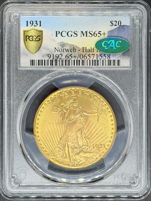 1931 $20 St Gaudens MS65+ PCGS CAC