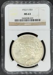 1922-S Peace Dollar MS63 NGC