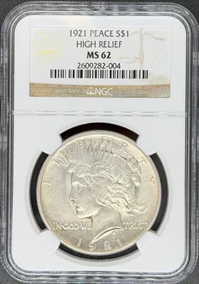 1921 HR Peace Dollar MS62 NGC