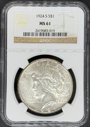1924-S Peace Dollar MS61 NGC