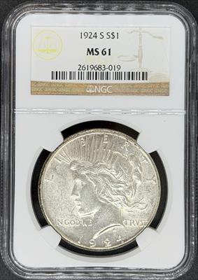 1924-S Peace Dollar MS61 NGC